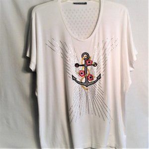 Marine motive Chic style Embellished Graphic Knit Short Sleeve T-Shirt